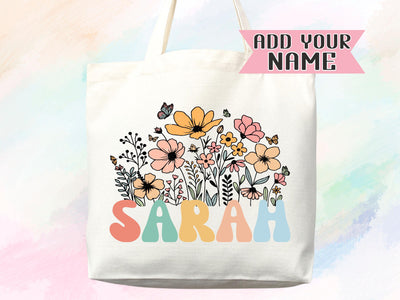 Customized Name Tote Bag Floral Tote Bag Personalized Name Bag Custom Name Tote Bag Custom Gift Bridesmaids Bag Gift Tote Shopper Women Bag