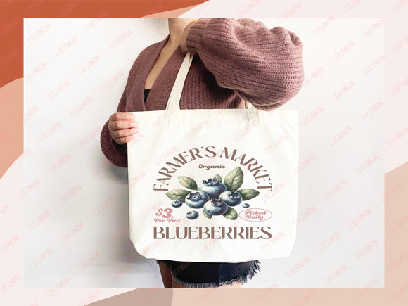 Blueberry Canvas Tote Bag Farmers Market Tote Bag Gift Tote Shopper Bag Everyday Tote Eco Friendly Bag Tote Reusable Grocery Bag Cute Bag