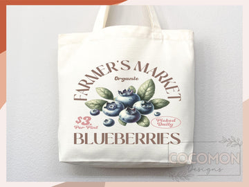 Blueberry Canvas Tote Bag Farmers Market Tote Bag Gift Tote Shopper Bag Everyday Tote Eco Friendly Bag Tote Reusable Grocery Bag Cute Bag