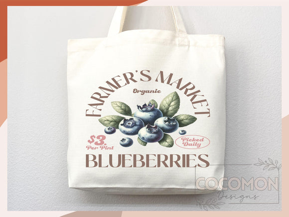Blueberry Canvas Tote Bag Farmers Market Tote Bag Gift Tote Shopper Bag Everyday Tote Eco Friendly Bag Tote Reusable Grocery Bag Cute Bag