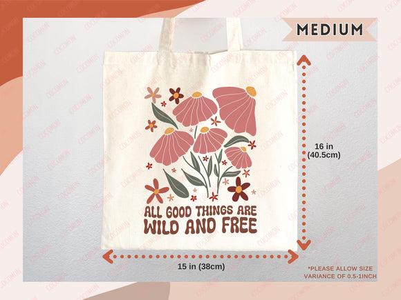 Floral Tote Bag flower tote canvas wildflower bag eco friendly bag aesthetic tote bag reusable bag gift for plant lover tote flower bag cute