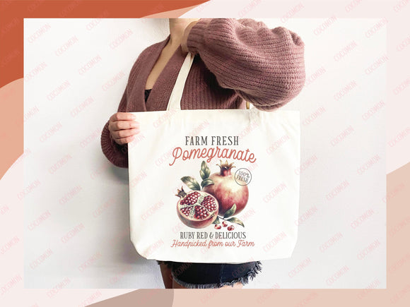 Pomegranate Canvas Tote Bag Farmers Market Tote Bag Gift Tote Shopper Bag Everyday Tote Eco Friendly Tote Reusable Grocery Bag Summer Bag