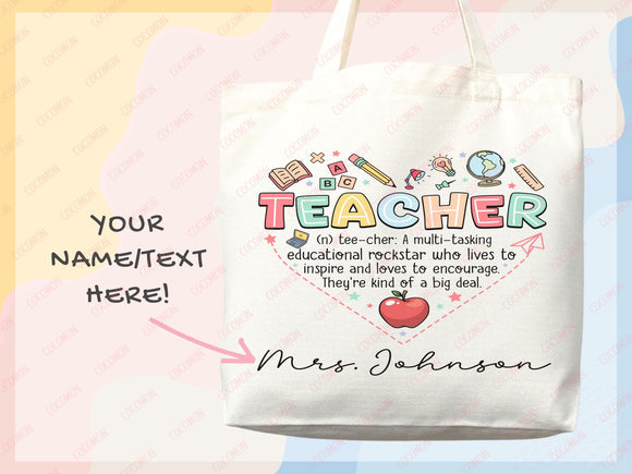 Teacher Appreciation Gift Tote Bag Canvas Custom Teacher Gift Personalized School Bag Gifted Teacher Tote Reusable Bag School Campus Bag