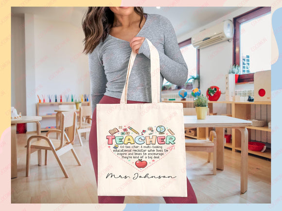 Teacher Appreciation Gift Tote Bag Canvas Custom Teacher Gift Personalized School Bag Gifted Teacher Tote Reusable Bag School Campus Bag