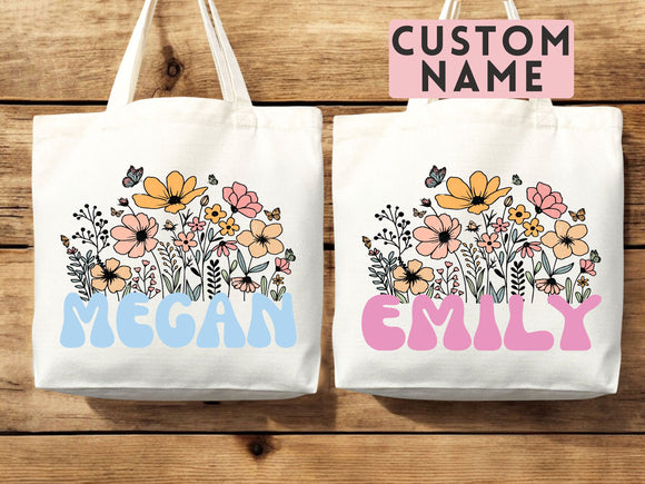 Customized Name Tote Bag Floral Tote Bag Personalized Name Bag Custom Name Tote Bag Custom Gift Bridesmaids Bag Gift Tote Shopper Women Bag