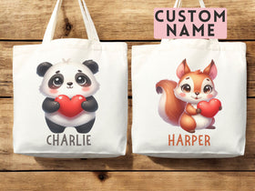 Zoo Animal Name Tote Bag — Personalized Kids Gift (054)