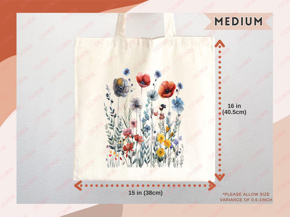 Floral Tote Bag flower tote canvas wildflower bag eco friendly bag aesthetic tote bag reusable bag gift for plant lover tote flower bag cute