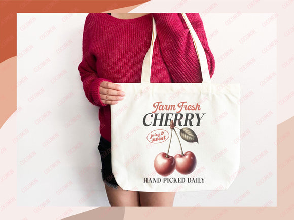 Cherry Canvas Tote Bag Farmers Market Tote Bag Gift Tote Shopper Bag Everyday Tote Eco Friendly Bag Tote Reusable Grocery Bag Cute Bag