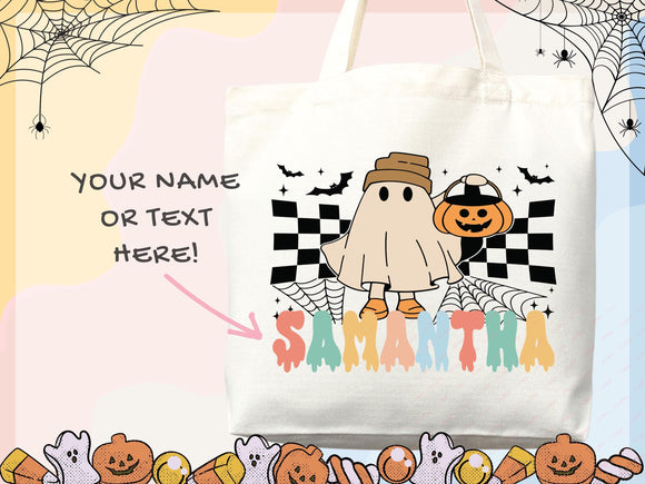 Personalized Halloween Tote Bag Custom Name Tote Kids Trick or Treat Halloween Gift Bag Goodie Bag Spooky Halloween Party Favor Gift