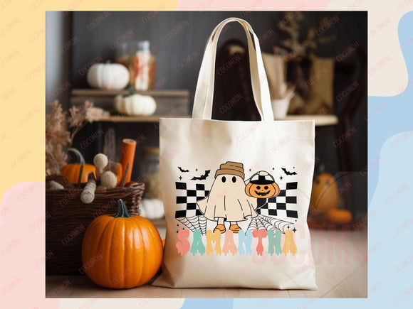 Personalized Halloween Tote Bag Custom Name Tote Kids Trick or Treat Halloween Gift Bag Goodie Bag Spooky Halloween Party Favor Gift