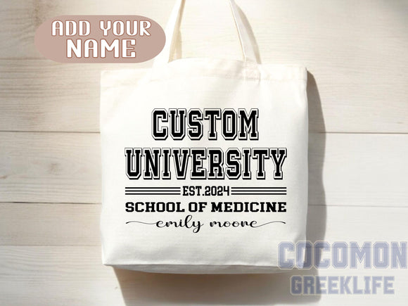 Custom Name College Tote Bag Custom University Gift Graduation Bag for Her Personalized College Tote Bag Campus School Bag Customized Gift