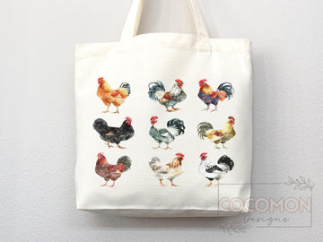 Chicken Canvas Tote Bag Funny Chicken Lover Gift Tote Bag Everyday Tote Eco Friendly Campus Tote Reusable Grocery Bag Cute Bag Aesthetic Bag