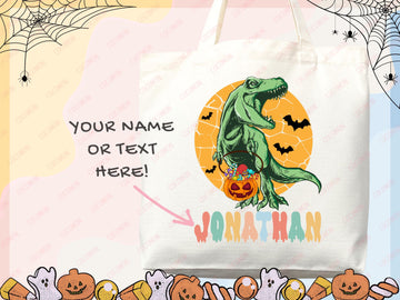 Personalized Halloween Tote Bag Custom Name Tote Kids Trick or Treat Halloween Gift Bag Goodie Bag Spooky Halloween Party Favor Gift