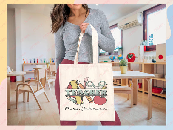 Teacher Appreciation Bag Gift Tote Bag Canvas Custom Teacher Gift Personalized School Bag Gifted Teacher Tote Reusable Bag School Campus Bag