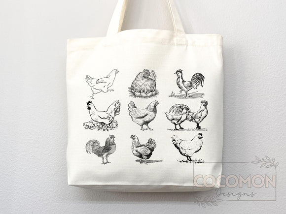 Chicken Canvas Tote Bag Funny Chicken Lover Gift Tote Bag Everyday Tote Eco Friendly Campus Tote Reusable Grocery Bag Cute Bag Aesthetic Bag