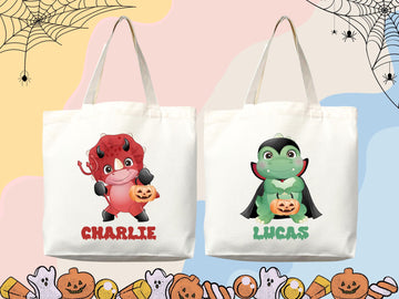 Personalized Halloween Tote Bag Custom Name Tote Kids Trick or Treat Halloween Gift Bag Goodie Bag Spooky Halloween Party Favor Gift Tote