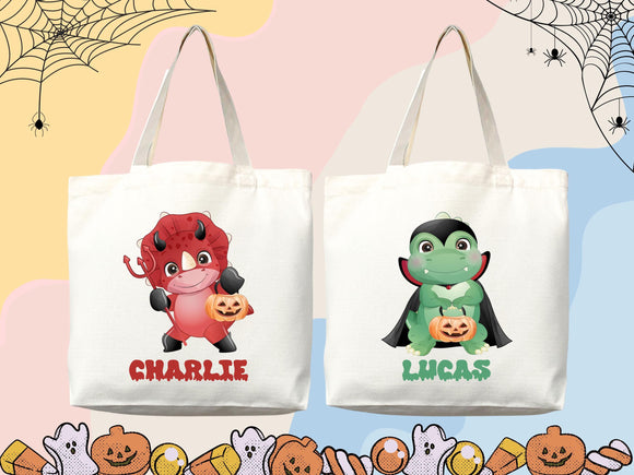 Personalized Halloween Tote Bag Custom Name Tote Kids Trick or Treat Halloween Gift Bag Goodie Bag Spooky Halloween Party Favor Gift Tote