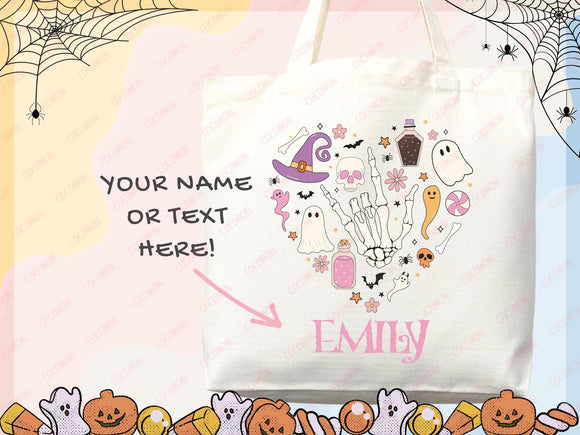 Personalized Halloween Tote Bag Custom Name Tote Kids Trick or Treat Halloween Gift Bag Goodie Bag Spooky Halloween Party Favor Gift Tote