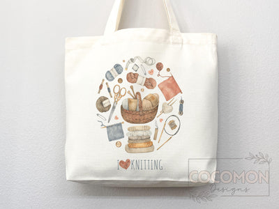 Knitting Lover Canvas Tote Bag Funny Knitting Bag Knit Everyday Tote Eco Friendly Gift Tote Shopper Reusable Grocery Bag Cute Aesthetic Bag
