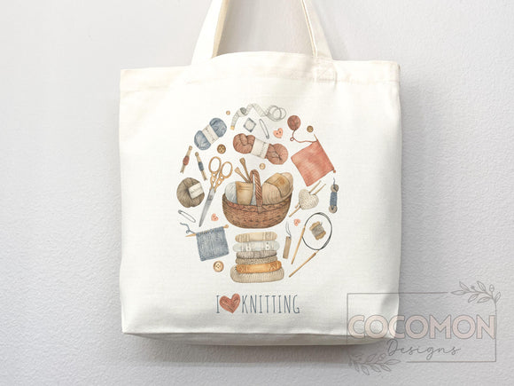 Knitting Lover Canvas Tote Bag Funny Knitting Bag Knit Everyday Tote Eco Friendly Gift Tote Shopper Reusable Grocery Bag Cute Aesthetic Bag