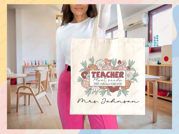 Teacher Appreciation Bag Gift Tote Bag Canvas Custom Teacher Gift Personalized School Bag Gifted Teacher Tote Reusable Bag School Campus Bag
