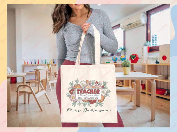 Teacher Appreciation Bag Gift Tote Bag Canvas Custom Teacher Gift Personalized School Bag Gifted Teacher Tote Reusable Bag School Campus Bag