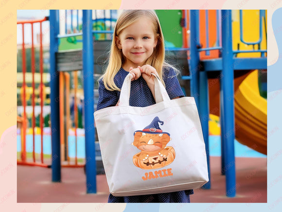 Personalized Halloween Tote Bag Custom Name Tote Kids Trick or Treat Halloween Gift Bag Goodie Bag Spooky Halloween Party Favor Gift Tote
