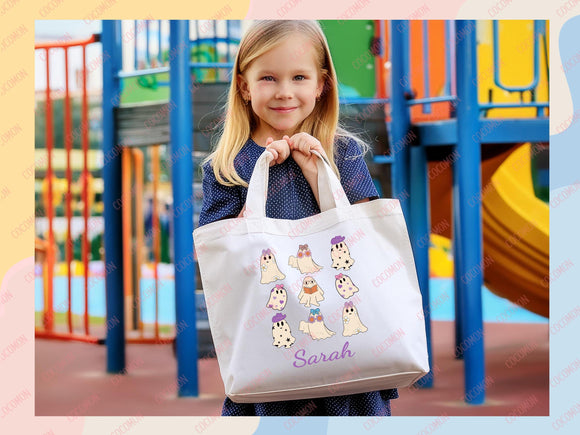 Personalized Halloween Tote Bag Custom Name Tote Kids Trick or Treat Halloween Gift Bag Goodie Bag Spooky Halloween Party Favor Gift Tote