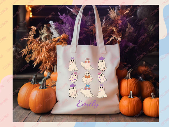 Personalized Halloween Tote Bag Custom Name Tote Kids Trick or Treat Halloween Gift Bag Goodie Bag Spooky Halloween Party Favor Gift Tote