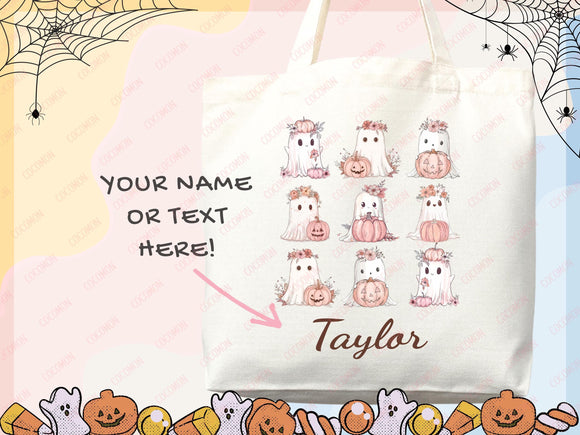 Personalized Halloween Tote Bag Custom Name Tote Kids Trick or Treat Halloween Gift Bag Goodie Bag Spooky Halloween Party Favor Gift Tote