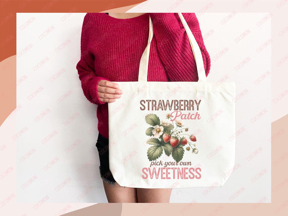 Strawberry Canvas Tote Bag Farmers Market Tote Bag Gift Tote Shopper Bag Everyday Tote Eco Friendly Tote Reusable Grocery Bag Summer Bag