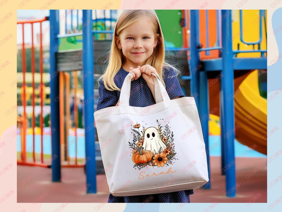 Personalized Halloween Tote Bag Custom Name Tote Kids Trick or Treat Halloween Gift Bag Goodie Bag Spooky Halloween Party Favor Gift Tote