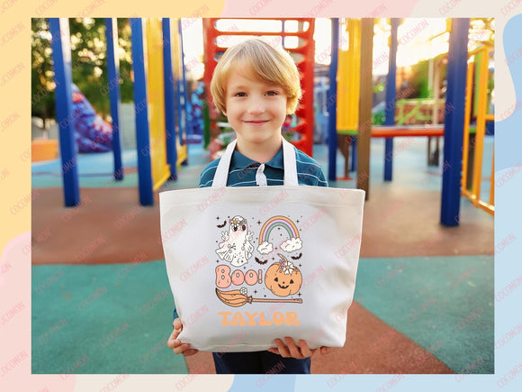Personalized Halloween Tote Bag Custom Name Tote Kids Trick or Treat Halloween Gift Bag Goodie Bag Spooky Halloween Party Favor Gift Tote