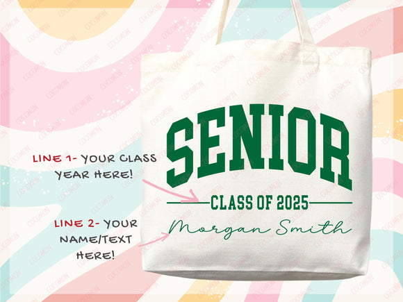 Custom Name Senior Tote Bag High School University Gift Graduation Bag for Her Personalized College Tote Campus School Bag Customized Gift