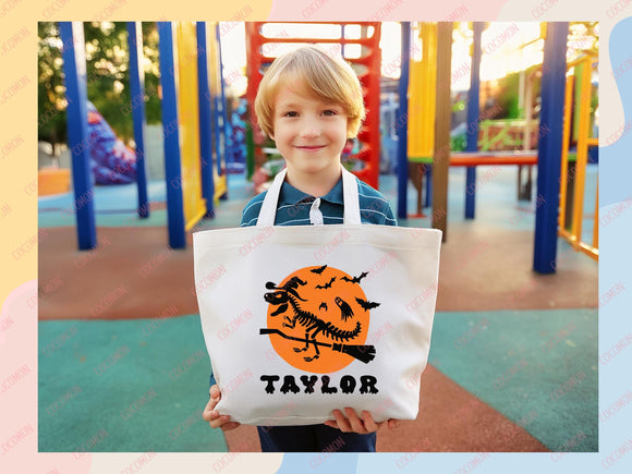 Personalized Halloween Tote Bag Custom Name Tote Kids Trick or Treat Halloween Gift Bag Goodie Bag Spooky Halloween Party Favor Gift Tote
