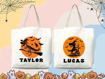 Personalized Halloween Tote Bag Custom Name Tote Kids Trick or Treat Halloween Gift Bag Goodie Bag Spooky Halloween Party Favor Gift Tote