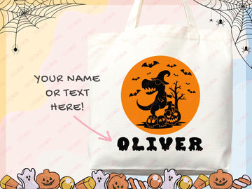 Personalized Halloween Tote Bag Custom Name Tote Kids Trick or Treat Halloween Gift Bag Goodie Bag Spooky Halloween Party Favor Gift Tote