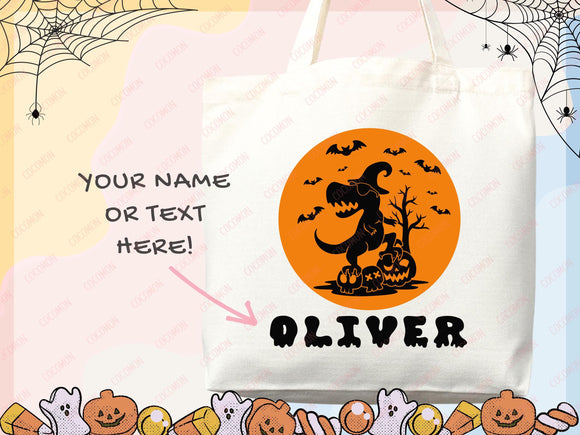 Personalized Halloween Tote Bag Custom Name Tote Kids Trick or Treat Halloween Gift Bag Goodie Bag Spooky Halloween Party Favor Gift Tote