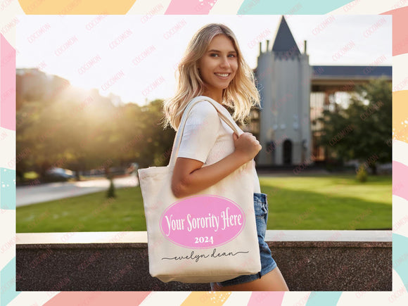 Custom Sorority Tote Bag Gift Rush Initiation Bid Day Big Little Gift Custom Name Sorority Gift College Tote Bag Personalized Gift For Her