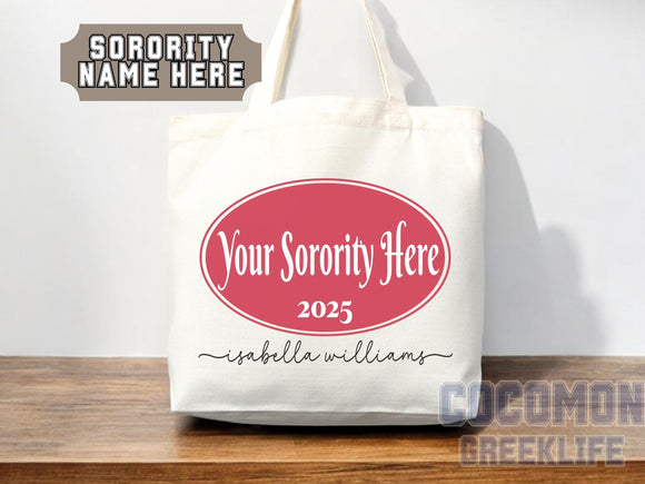 Custom Sorority Tote Bag Gift Rush Initiation Bid Day Big Little Gift Custom Name Sorority Gift College Tote Bag Personalized Gift For Her