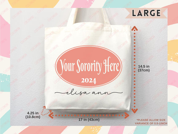 Custom Sorority Tote Bag Gift Rush Initiation Bid Day Big Little Gift Custom Name Sorority Gift College Tote Bag Personalized Gift For Her