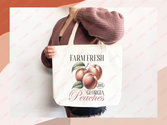 Peaches Canvas Tote Bag Farmers Market Tote Bag Gift Tote Shopper Bag Everyday Tote Eco Friendly Tote Reusable Grocery Bag Cute Summer Bag