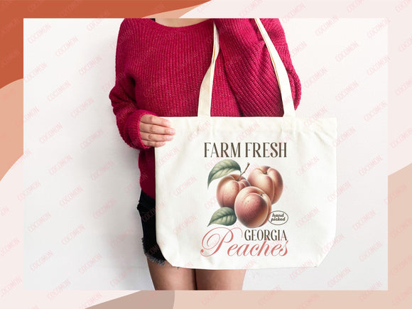 Peaches Canvas Tote Bag Farmers Market Tote Bag Gift Tote Shopper Bag Everyday Tote Eco Friendly Tote Reusable Grocery Bag Cute Summer Bag