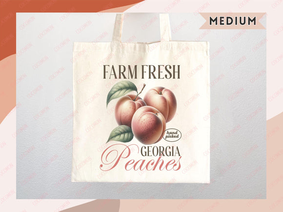 Peaches Canvas Tote Bag Farmers Market Tote Bag Gift Tote Shopper Bag Everyday Tote Eco Friendly Tote Reusable Grocery Bag Cute Summer Bag