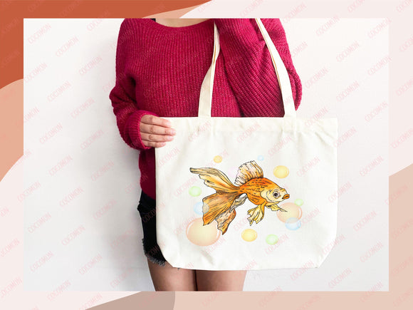 Goldfish Canvas Tote Bag Goldfish Lover Gift Tote Bag Everyday Tote Eco Friendly Aesthetic Tote Shopper Reusable Grocery Bag Cute Bag Animal