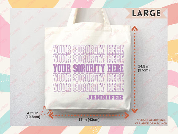 Custom Sorority Tote Bag Gift Rush Initiation Bid Day Big Little Gift Custom Name Sorority Gift College Tote Bag Personalized Gift For Her