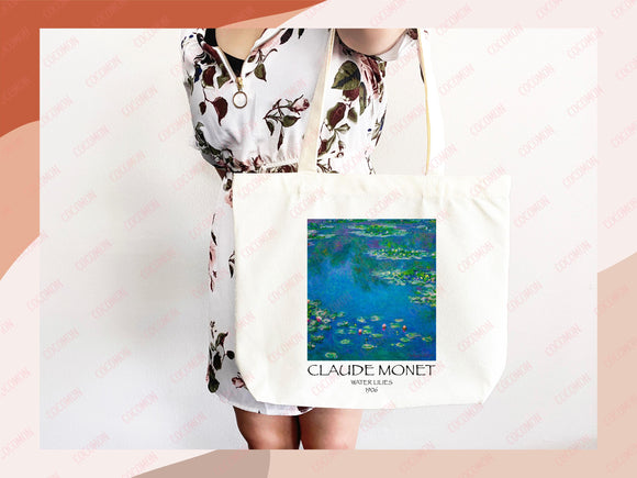Monet Tote Bag Artsy Bag Monet Shoulder Bag Monet Gift School Tote Bag Eco Friendly Aesthetic Tote Shopper Reusable Grocery Bag Gift for Her