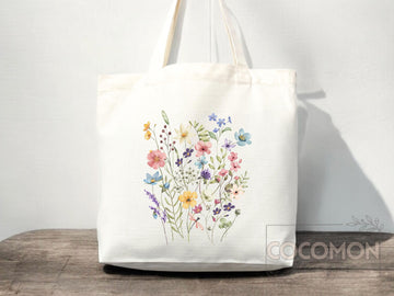 Floral Tote Bag flower tote canvas wildflower bag eco friendly bag aesthetic tote bag reusable bag gift for plant lover tote flower bag cute
