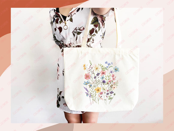 Floral Tote Bag flower tote canvas wildflower bag eco friendly bag aesthetic tote bag reusable bag gift for plant lover tote flower bag cute