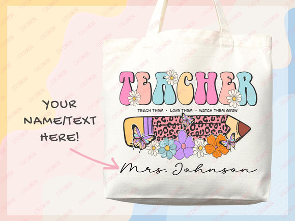 Teacher Appreciation Bag Gift Tote Bag Canvas Custom Teacher Gift Personalized School Bag Gifted Teacher Tote Reusable Bag School Campus Bag